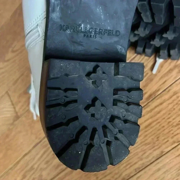 [9.5US] KARL LAGERFELD White Leather Patrice Chain-Detailed PlatformCombat Boots - Picture 11 of 12